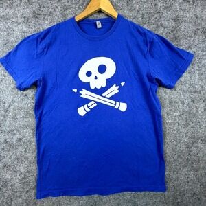 Skull Crossed Pencils Next Level Apparel T-Shirt Unisex Kids Large Blue Cotton